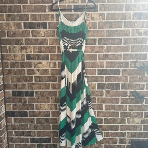 Neiman Marcus Green, Black, and White Chevron Maxi Dress - Picture 6 of 8